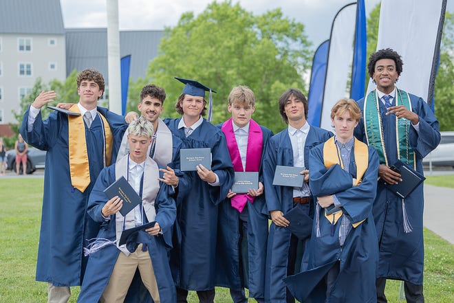 Graduates celebrate their accomplishment during graduation ceremonies for Burlington High School on Thursday, June 13, 2024, at University of Vermont's Patrick Gymnasium in Burlington.