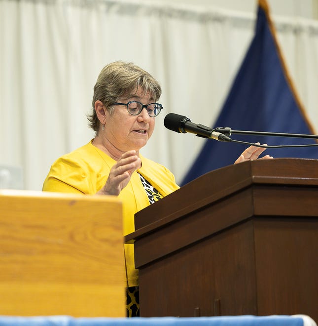 The commencement address was given by Kimberly Watkin, faculty member, Social Studies Department, at graduation ceremonies for South Burlington High School on Friday, June 14, 2024, at University of Vermont's Patrick Gymnasium in Burlington.