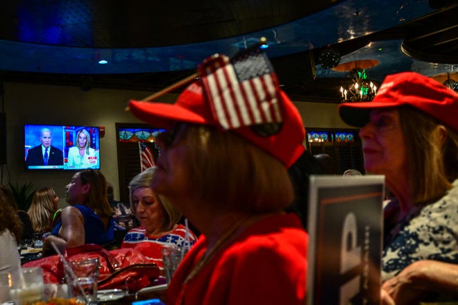 Supporters of Donald Trump attend a watch party for the first presidential debate of the 2024 presidential elections between President Joe Biden and former President and Republican presidential candidate Donald Trump in Miami, on June 27, 2024.