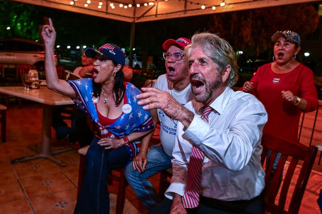 Supporters of Donald Trump cheer during a watch party for the first presidential debate of the 2024 presidential elections between President Joe Biden and former President and Republican presidential candidate Donald Trump in Miami, on June 27, 2024.