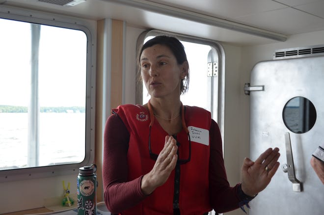 Rebecca Diehl, a research assistant professor in the Department of Geography and Geosciences at UVM, gives a presentation about natural land processes that can help mitigate flooding.