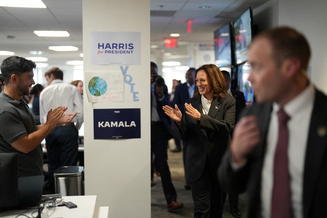 Kamala Harris arrives at campaign headquarters in Wilmington, Del., on July 22, 2024.