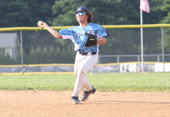 Shortstop Mason Sweetser fires the ball to 1st during the South Burlington Wildcats 3-2 win over St Johnsbury Post 58 on Tuesday night at Veterans Memorial Park in South Burlington.