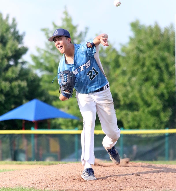 Starting pitcher Abbot Terkel delivers a pitch to the plate during the South Burlington Wildcats 3-2 win over St Johnsbury Post 58 on Tuesday night at Veterans Memorial Park in South Burlington.