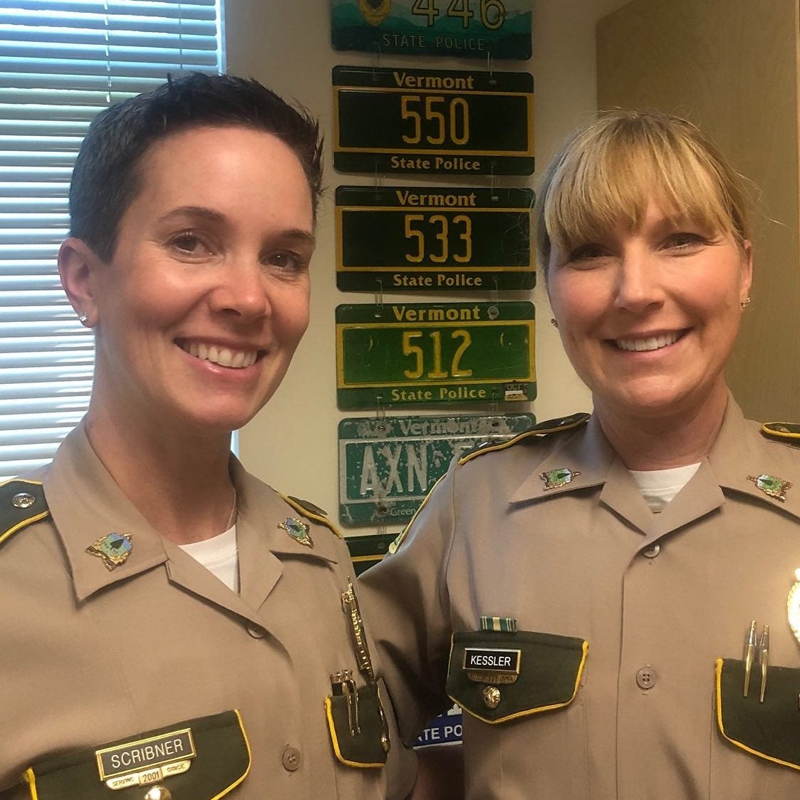 Captain Julie Scribner (left) stands with then Lieutenant, now Captain Barb Kessler in August 2019 at the Royalton barracks. Kessler was Scribner's Field Training Officer and the first woman Scribner worked with while on the job with the Vermont State Police. Scribner became an advocate for increasing the amount of women in law enforcement.