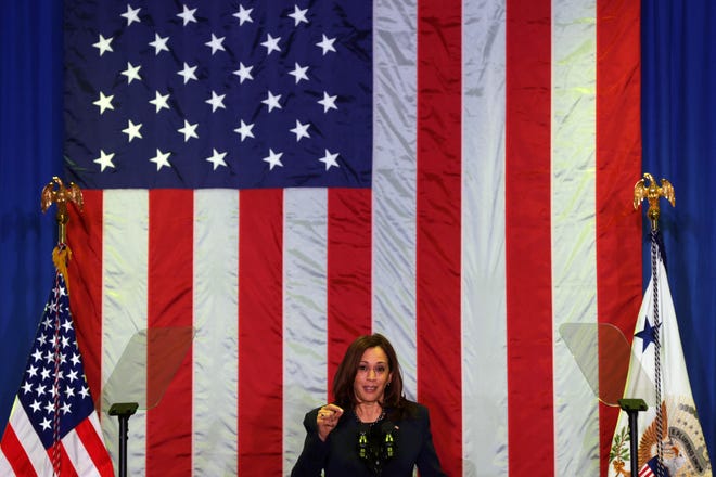 U.S. Vice President Kamala Harris speaks during an infrastructure announcement at AFL-CIO December 16, 2021 in Washington, DC.