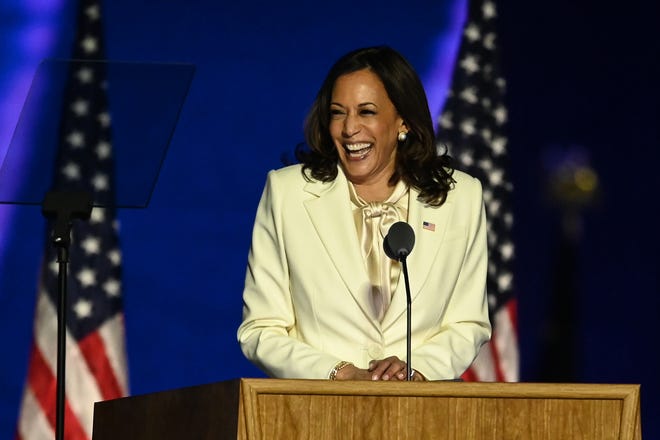 Vice President-elect Kamala Harris delivers remarks.